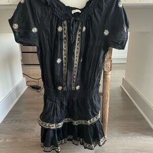 LoveShackFancy Black Skirt with Embroidered Details